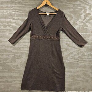 Ann Taylor Loft SZ 4 Heather Brown Empire Waist Classic Overall Dress